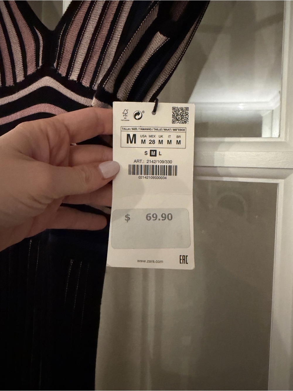 Zara Striped V-Neck Pleated Midi Dress - Picture 5 of 5